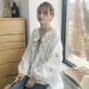 Corea primavera estilo preppy mujeres manga larga camisa suelta cordón con cuello en v bordado floral blusa blanca algodón señoras tops D397 210512