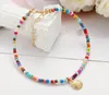 Colorful Beaded Anklet Retro Alloy Scallop Pendant Foot Chain Beach Footwear for Women Girls Gift Jewelry