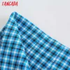 Tangada Women Blue Plaid Print Skirts Faldas Mujer Zipper French Style Female Mini Skirt JE65 210609