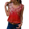 Camiseta de talla grande 5XL para mujer, playera de verano sin mangas con estampado Floral y cuello en V, jersey informal holgado para mujer, camisetas sin mangas de calle 210522