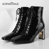 Sophitina أحذية نسائية مصنوعة يدويا شعرية كعب مربع التعادل كعب مربع التمهيد أنيقة tpr غير الانزلاق أحذية عالية الكعب SO678 210513