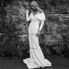 Vintage Crepe Bohemian Wedding Dresses Off Shoulder Long Sleeve Simple Stain Beach Outdoor Mermaid Bridal Gown bechoyer