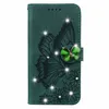 Bing Diamond 3D Butterfly Leather Wallet Cases for iPhone 15 Plus 14 13 Pro Max 12 11 XR XS 8 7 6 Luxury Vintage Slot Slot Cover Cover Retro Flower Pouch