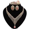 Mode Afrikanischen Schmuck Sets Frauen Kostüm Nigerianischen Hochzeit Blau/Rot Halskette Ohrringe Set Dubai Gold farbe Schmuck