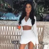 Spring Women's White Bodycon 2 Two-Piece Suit Sexy Long Sleeve Zipper Short Top + Mini Skirt Fashion Party Set Clothes 210527