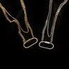 Peri039Sbox Gold Color Safety Pin Carabiner Halsband Två skiktade ovala för kvinnor Minimalistiska rostfritt stål smycken pendant2891347