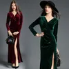 Casual Dresses TingYiLi Women Maxi Dress Black Burgundy Green Winter Long Sleeve Velvet Sexy Party With Slit