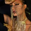 Moda Luksusowy Lśniący Kryształ Rhinestone Tassel Frontowy Piosenka i Dance Maska Akcesoria Halloween Biżuteria