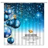 Chuveiro Cortinas Natal Xmas Azul Corda Bola Estrelas Ano Padrão Temático Banheiro Decoração Poliéster Pano Suspensão Cortina Set