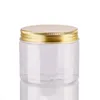 100 ml 200 ml Gläser Transparente PET-Kunststoff-Aufbewahrungsdosen Boxen Runde Flasche mit goldenen Aluminiumdeckeln RRD7038