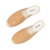 Damen Leder einfache Mule atmungsaktive flache Espadrilles Schuhe Hausschuhe