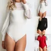 Frauen Damen Lace Bodysuit Trikot Langarm Mesh Dekorieren Bodysuits Frauen Jumpsuits Strampler