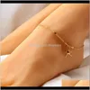 Anklets Drop Delivery 2021 European And American Jewelry Alloy Starfish Modeling Chain Womens Fashion Geometric Simple Five Pointed Star Foot