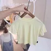 Moda de verano para niña, camiseta de algodón, camiseta corta para niño pequeño, camiseta corta, camiseta de manga corta con cuello redondo, camiseta sólida de 0 a 7 años G1224