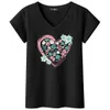 T-shirt estiva moda Abbigliamento donna T-shirt donna stampa cuore fiore colorato T-shirt donna manica corta Harajuku 210623