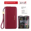 Men and Women Zipper Genuine Leather Card Holder Anti Theft Wallet Passport ID Card Holder Ticket Bag Purse