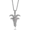 Real Solid 14K GOAT Pendant Bling Necklace Iced Gold Silver HipHop Mens with 24inch Rope Chain Zirconia Jewelry2222