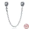 New 100% 925 Sterling Silver Flower Safety Chain Charms Bead Fits Pandora Bracelet Pendant Woman Fashion Fine Jewelry
