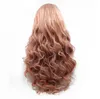 2021 nouvelle mode actuelle tendance européenne et américaine tempérament de mode rose cheveux longs demi-main crochet avant dentelle perruques de fibres chimiques