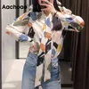 Printed Blouses Women Bow Tie Collar Loose Casual Shirt Long Sleeve Tunic Tops Ladies Office Wear Elegant Blouse 210413