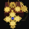 أحدث حجم كبير الصليب الإثيوبية مجوهرات الزفاف 24 كيلو الذهب اللون حجر الراين مجموعة مجوهرات الأفريقية مجموعات مجوهرات الزفاف للنساء H1022