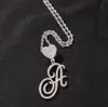 Iced Out A-Z Cursive Writing Letters Pendant Necklace Love Heart Hoop Charm with 24inch Rope Necklaces Zirconia Hiphop Jewelry