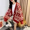 H.SA Outono Winter Swearer Geometric Knit Cardigans Manga Longa Oversized Chic Solto Tops 210417