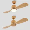 Ceiling Fans Solid Wood Two Leaf Fan Frequency Conversion Silent Lamp Dining Room Nordic Living Bedroom Retro Light