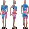 Womens Two Piece Set Designer Survêtement Tie Dye Sans Manches Gilet Pantalon Ensembles Jarretelles Top Shorts Tenues Bodycon Jogging Costumes 848