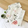 Japanese kimono suit pajamas spring and summer ladies cotton three-quarter sleeves big flowers home clothes thin loose 210809