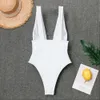 Deep V White Monokini Phunging стринги купальный костюм женщин купальник купальник купальник для купальника женские секс купальники 210630