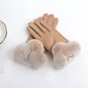 Fingerless handskar 98652 kvinnlig vinter mode 2021 damer fårskinn läder varma sammet poäng rex kaniner päls handske kvinnor