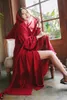 Sıradan Elbiseler 2021 Split Maxi Elbise Kadın Kırmızı Katı Pamuk ve Keten Fener Kollu V-Neck Boho Seksi Uzun Kadın Sihirbaz Vestido