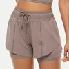 LU LU LEMONS Shorts Nude Sports Femmes Faux Deux Pièces Fiess Running Yoga Court Bare Yarn Edge Femmes Sous-Vêtements Exercice Gym Vêtements