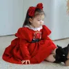 Bebé Lolita Vestido Vermelho Crianças Espanhol Princesa Vestidos Infantil Bordado Bordado Vestido Para Meninas Natal New Year Vestidos G1218