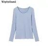 Yiyiyouni Casual Screw Thread Long Sleeve Pullover Vintage Cotton Knitted Sweaters Korean Basic Black White Tops 210812