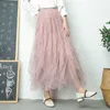 Mode tutu tulle jupe femmes longues jupe maxi printemps été été coréen rose rose taille haute taille plissée femelle 210426