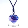 Hand Polished Irregular Natural Rainbow Fluorite Slice Pendant Healing Reiki Small Striped Gems Crystal Love Heart Necklace with Adjustable Nylon Cord Unisex