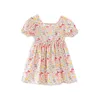 2021Summer Floral Girl's jurk Koreaanse stijl open rug prinses jurk kinderen rokken voor 1-6 jaar oude roze fawn katoenen jurk Q0716