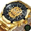 WINNER Official Automatic GOLD Watch Men Steel Strap Skeleton Mechanical Skull Watches Top Brand Luxury Drop Wholesale 210804