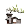 Chinês Antique Casa Retro Edifício Cerâmica Flor Potenciômetro Decoração Jardim Bonsai Figurines Miniatures Home Enfeites Livre Navio 211105