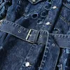 Loose Navy Blue Big Storlek Hole Fit Denim Jacket LAPEL Långärmad Kvinnor Coat Fashion Tide Spring Höst GX22817S 210421