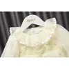 Jesień Koreański Styl Girl Dress Lotus Leaf Collar Big Bow Bubble Rękaw Princess Kids Clothes 1-5t E203104 210610