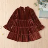 Autumn Winter Girls Dress Long Sleeve Velvet Turtleneck Wine Red Black Pleated Solid Cute Sweet Baby Vestidos 2-6T 211231