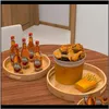 Organizzazione portaoggetti da cucina Servizio rotondo con manici Vassoio circolare in legno di bambù per tavolino Ottomano F5Osu 8E9Dc