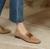 Mocasines planos de tacón para mujer, zapatos de vestir informales con punta cuadrada de piel de oveja 479