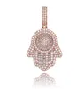 Iced Out Hands of Fatima Hamsa Pendant Collier CZ Copper Top Quality Cumbic Zircon Bling Bling for Men Women Women Gifts246i