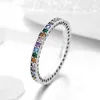 Exquisite Thin Minimalist Inlaid Rainbow Color Rhinestone Finger Ring with Crystal for Women Party Wedding Jewelry G1125