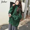 Jielur Koreanischer Stil Übergroße Hoodies Weibliche Winter Falsche Zwei Stücke Rollkragen Damen Sweatshirt Lose Dicke Fleece Pullover 210930