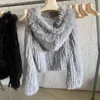 Harppihop tricoté véritable manteau de fourrure de lapin femmes mode longue veste de fourrure de lapin Outwear manteau de fourrure d'hiver 211018